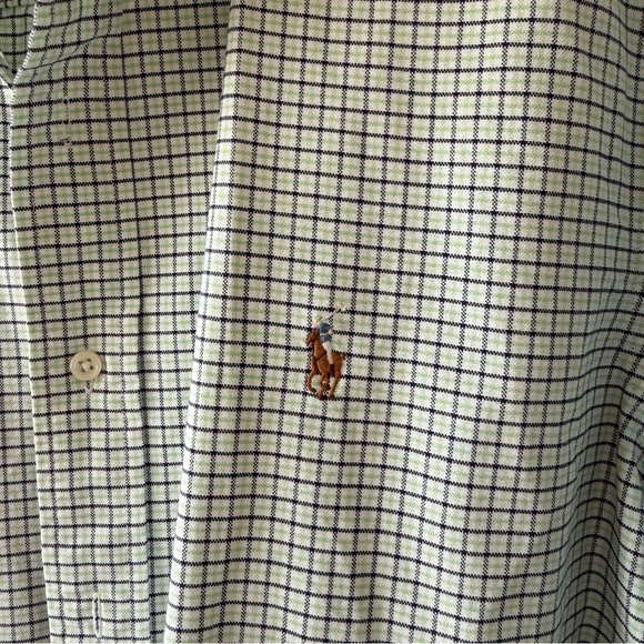 Ralph Lauren Classic Fit Button-Down Shirt Green Navy Check – Size L - Picture 3 of 9